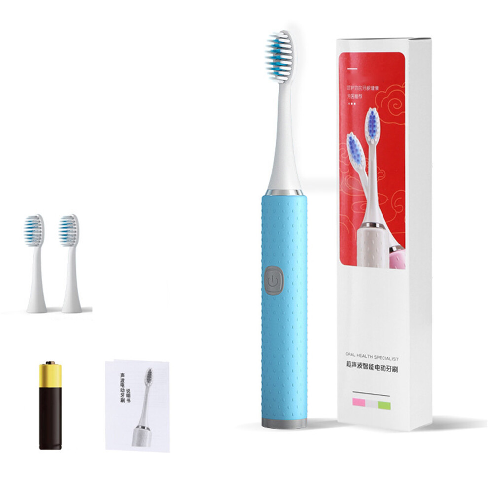 Blue Electric Toothbrush Ultrasonic Soft Bristle Waterproof Whitening Automatic Toothbrush For Adults Children (Battery)