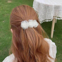 Pinza para el cabello con forma de camelia, barreta de tela blanca