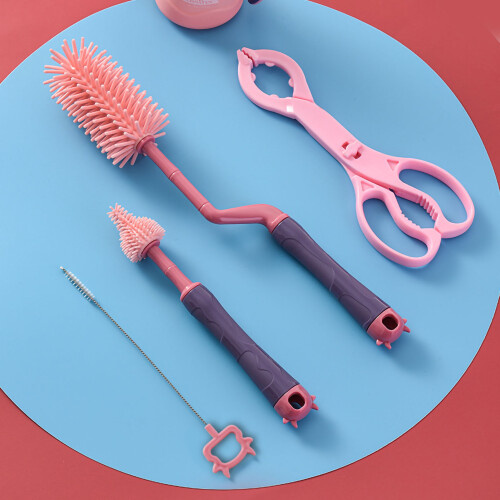 Set de 3 cepillos para biberón de bebé - silicona morada 2