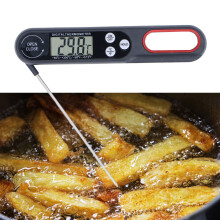 Digital Food Thermometer Instantly Read Accurate Foldable Food BBQ Grill Cooking Temperature Meter with Battery Black
