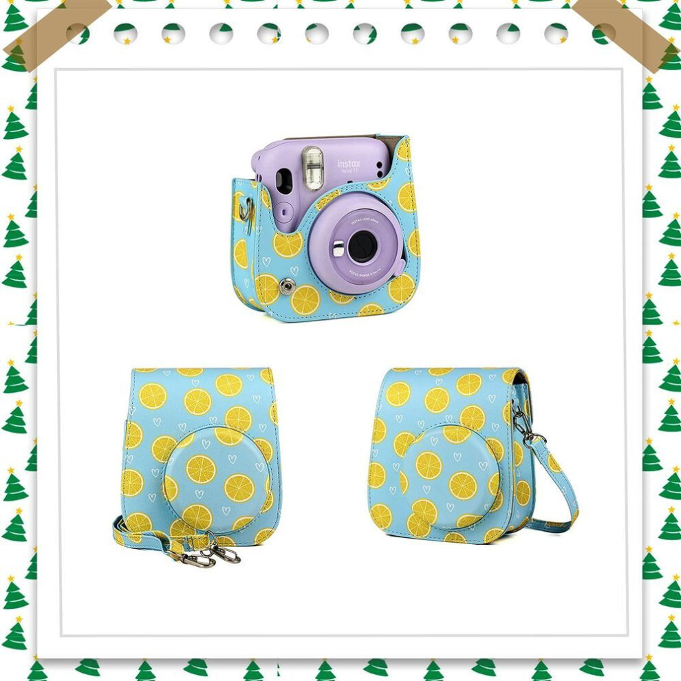 Hiyqin Instax Fujifilm Instax Case Cute Camera Bag With Shoulder Strap Pu Leather Case, Mini12/11/9/8+/8 (lemon Pattern)
