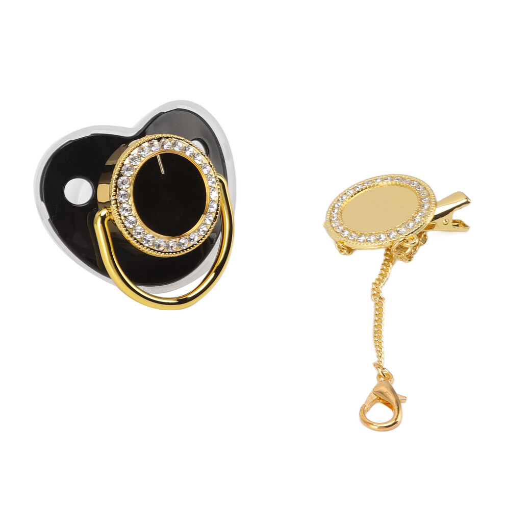 Baby Pacifier Stylish Toxic Free DIY Photo Decoration Infant Bling Pacifier Clip Set for Newborn Black M
