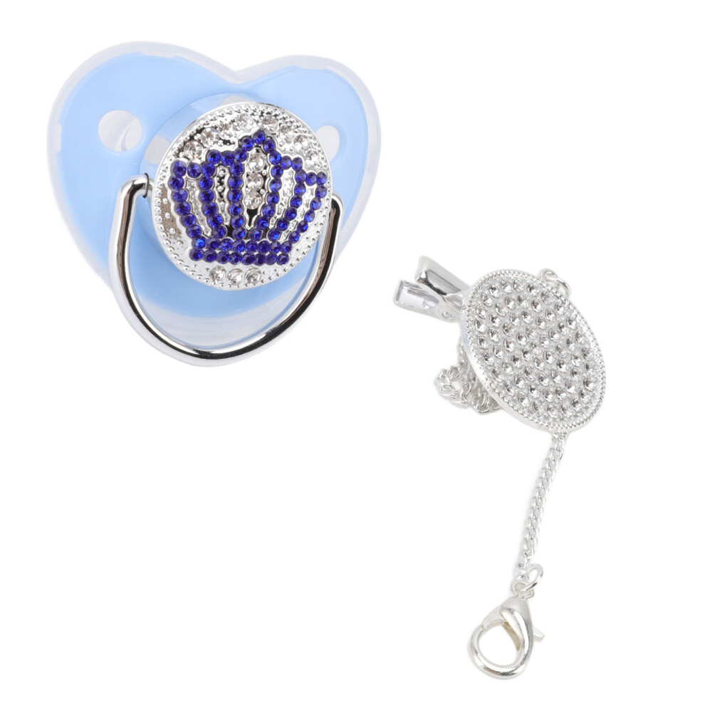 Bling Baby Pacifier Rhinestone Crown Ultra Soft Silicone Bpa Free Safe Infant Dummy Pacifier M Size Blue