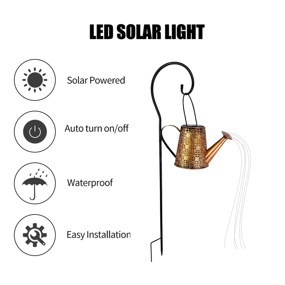 Watering Can Lights Metal Solar Stakes Lights LED Hollow Solar Landscape Lights Waterproof Outdoor Kettle Lantern Stake Light for Garden P