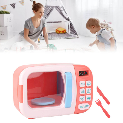 Microondas electrónico rosa, modelo de juguete, ABS, 2 pilas AA 2