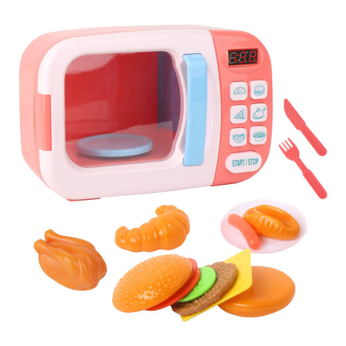 Microondas electrónico rosa, modelo de juguete, ABS, 2 pilas AA 1
