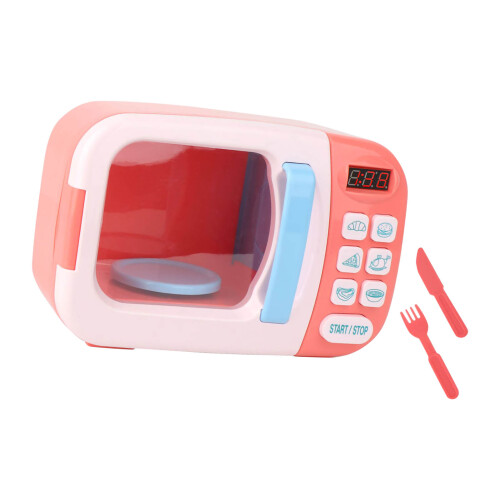 Microondas electrónico rosa, modelo de juguete, ABS, 2 pilas AA