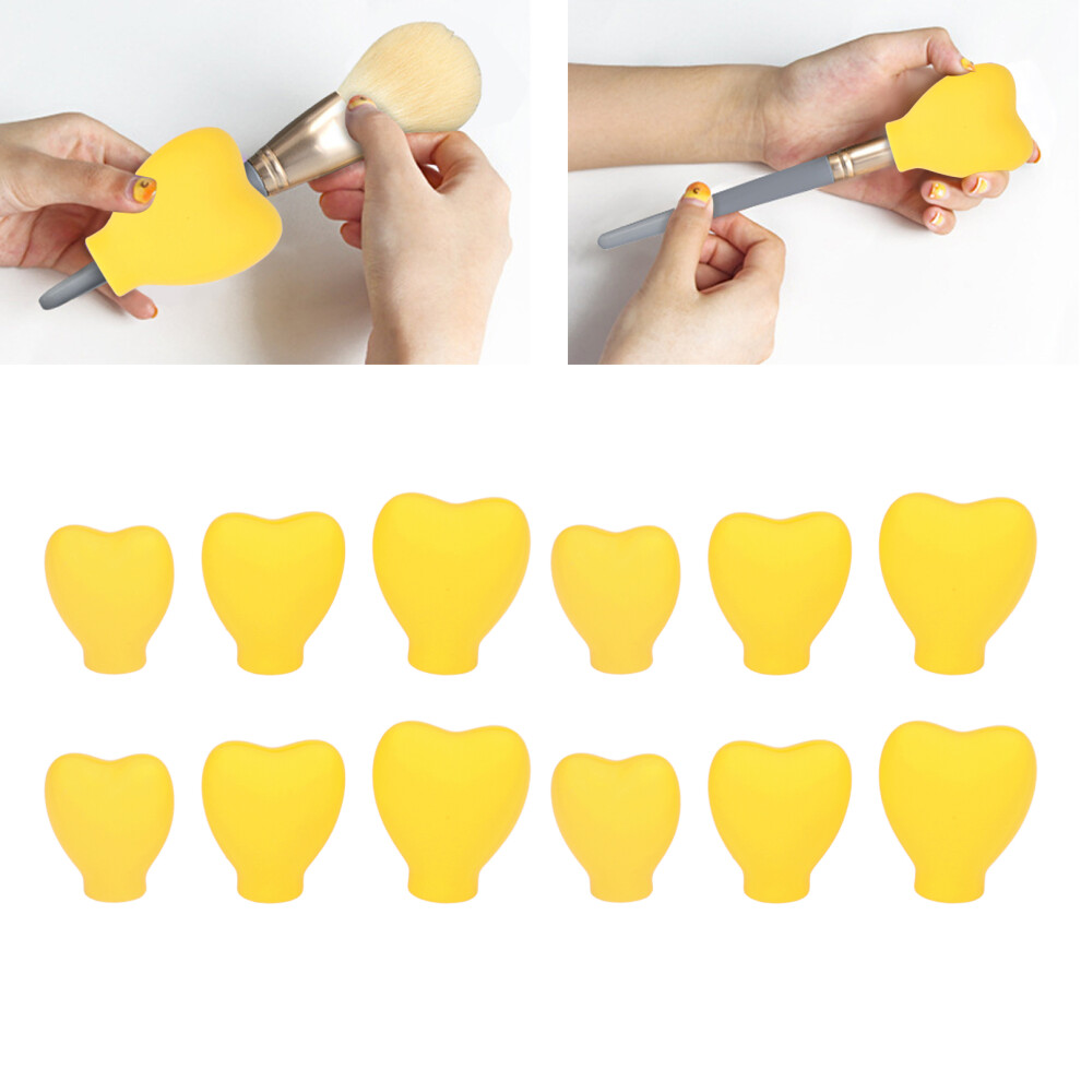 12 Pcs Makeup Brush Covers Yellow Heart Shape Soft Flexible Lightweight Silicone Cosmetic Brush Protectors