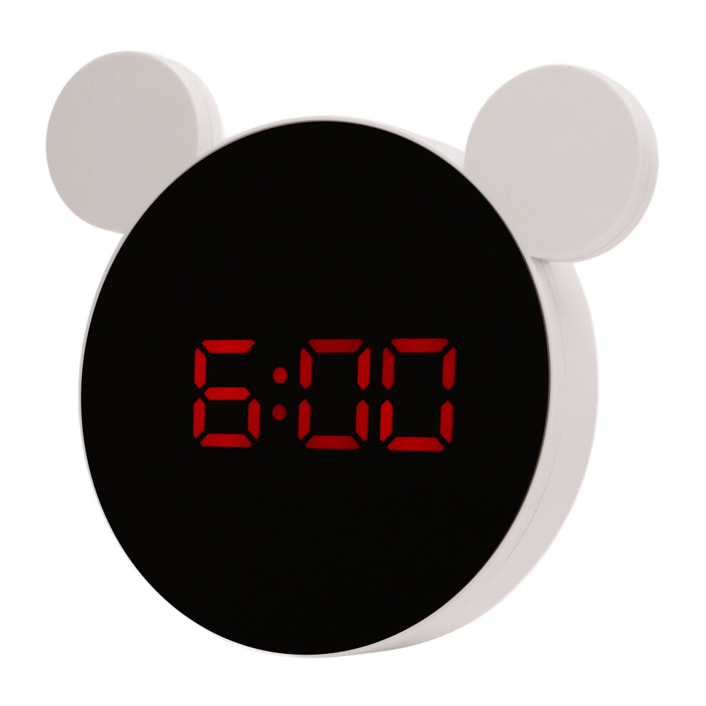 Mirrored Digital Alarm Clock Cute Mice Ear Shape LED Mirror Clock with Snooze Model Night Mode for Kids Home Bedroom Red LED