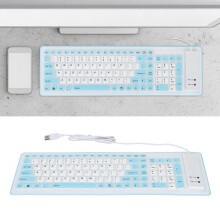 Teclado plegable de silicona impermeable de 103 teclas con cable USB para PC y portátil azul