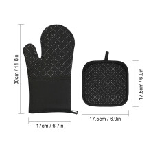 Set de 4 manoplas para horno y agarraderas negras, 300C, 17x30cm