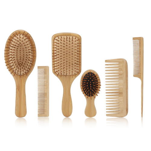 Set de 6 cepillos para el cabello de bambú - Natural, 6x16,5 cm 1
