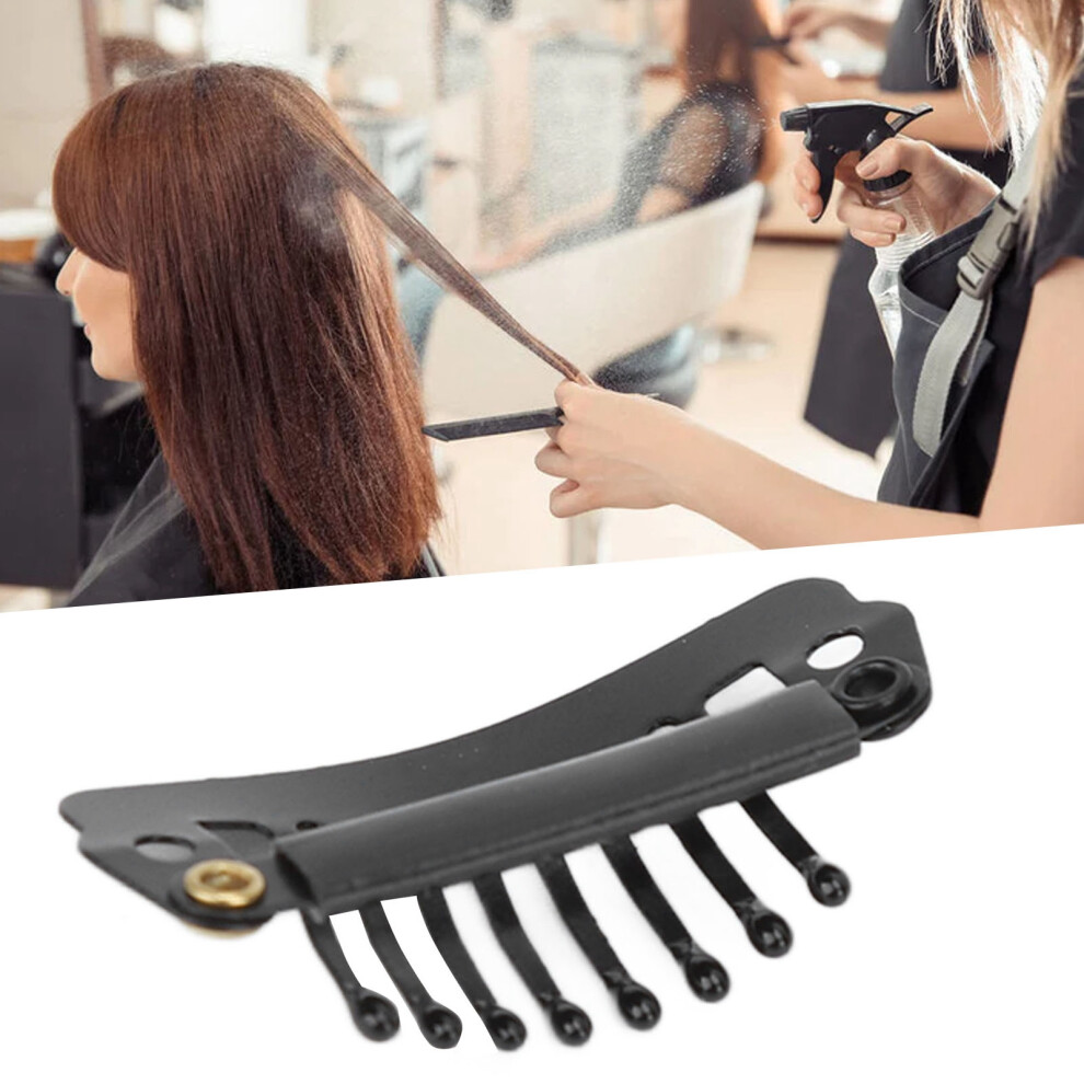 Unisex Black 50Pcs Hair Extension Clips Set Stainless Steel Diy 8 Teeth Snap Comb Wig Clips Accessories 1.1In