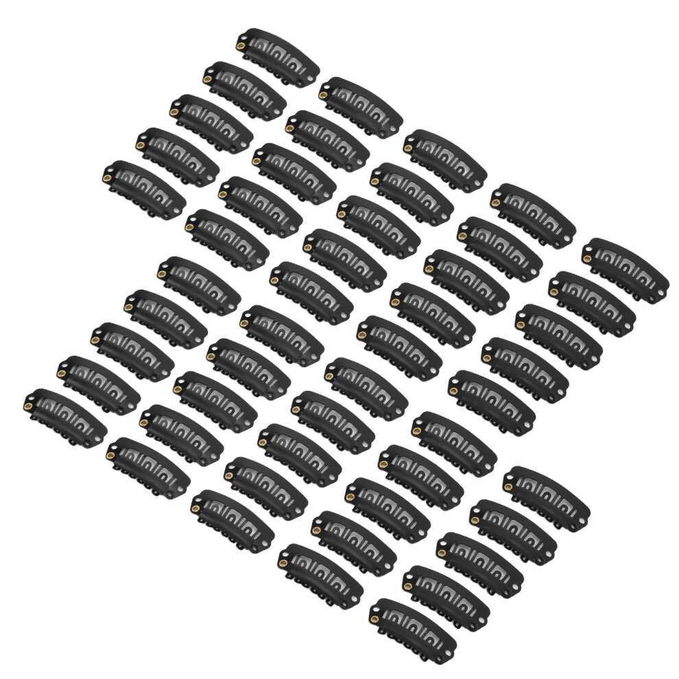 50pcs Hair Wig Clips Stainless Steel U Shaped 6 Teeth Hair Extension Hairpiece Clips Black 2.8cm