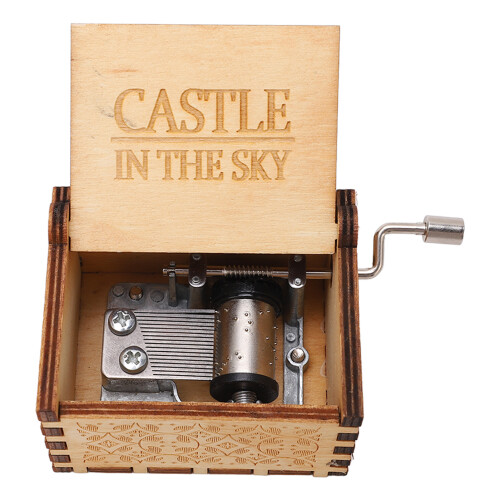 El castillo en el cielo caja de música de abedul con manivela 1
