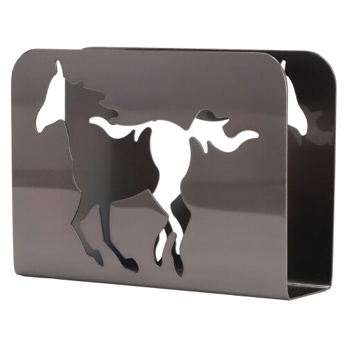 Porta-servilletas de caballo de metal vertical, plateado/negro 2