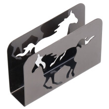 Porta-servilletas de caballo de metal vertical, plateado/negro