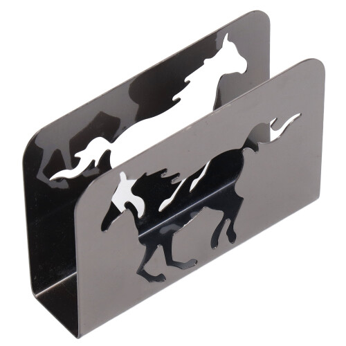 Porta-servilletas de caballo de metal vertical, plateado/negro