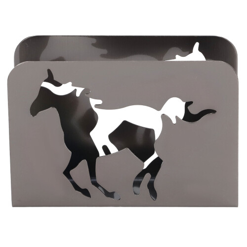 Porta-servilletas de caballo de metal vertical, plateado/negro 1