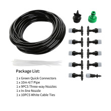 Kit de riego por niebla verde de 10 m con 9 boquillas