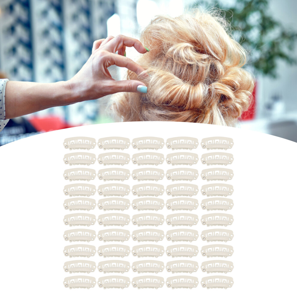 Unisex Cream 50Pcs Wig Snap Clip 6 Teeth U Shape Snap Clips With Rubber For Hair Extension Beige