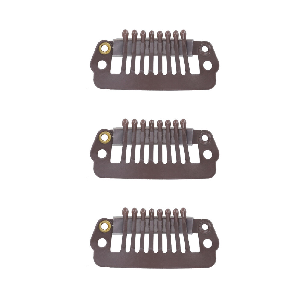 Unisex Brown 50Pcs 8 Tips 8 Teeth Snap Comb Wig Clips Stainless Steel Snap Clips With Rubber Hair Grips For Hair Extension Wigs Dark
