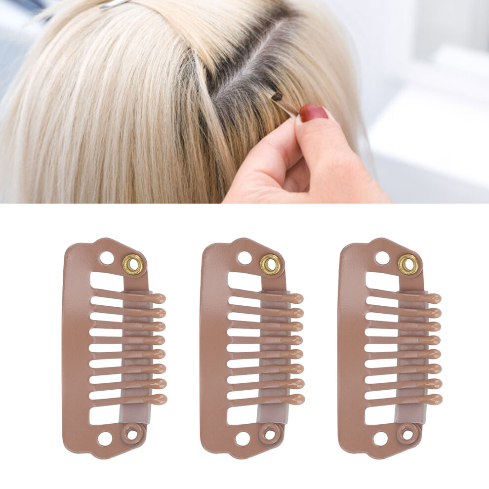 Unisex Brown 50Pcs 8 Tips 8 Teeth Snap Comb Wig Clips Stainless Steel Snap Clips With Rubber Hair Grips For Hair Extension Wigs Light