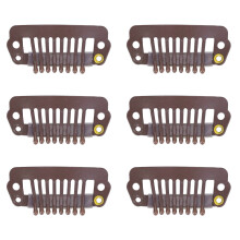 50pcs 8 Tips 8 Teeth Snap Comb Wig Clips Stainless Steel Snap Clips with Rubber Hair Grips for Hair Extension Wigs Brown
