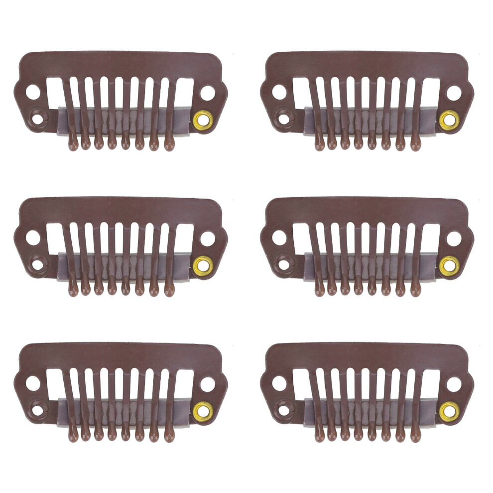Unisex Brown 50Pcs 8 Tips 8 Teeth Snap Comb Wig Clips Stainless Steel Snap Clips With Rubber Hair Grips For Hair Extension Wigs