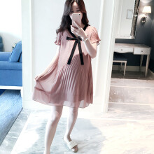 Vestido de maternidad plisado rosa talla L - lazo de chifón suave