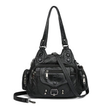Bolso casual de PU negro para mujer, textura fina, vintage