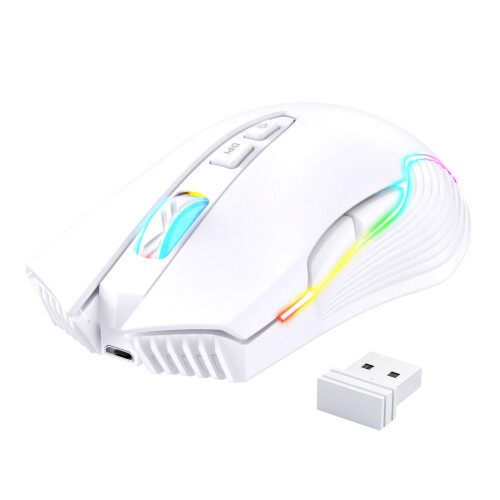 Ratón inalámbrico ergonómico recargable USB blanco 1