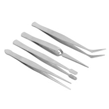 Set de pinzas electrónicas para manualidades - 4 piezas, acero inoxidable, punta ancha, longitud larga, caliente