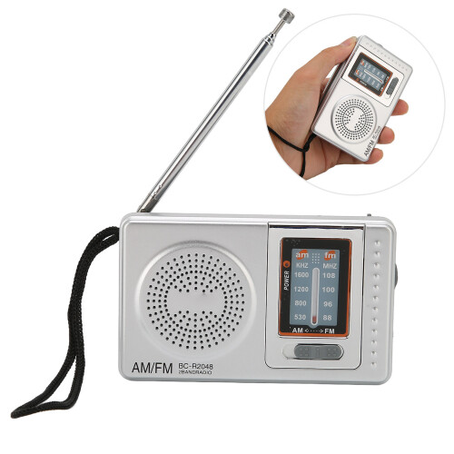Radio DSP AM FM 9.5x6x2.2cm Plateado Gris 2xAA 2