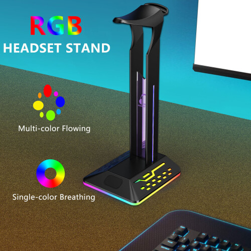 RGB-Headsetständer, 2 USB-Anschlüsse, 26,7  12,3  10,3 cm 2