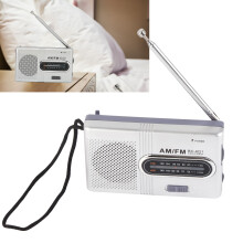 Radio transistor portátil AM/FM gris plateado con altavoz de 5 W para todo uso
