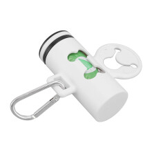 Dispensador de bolsas para excrementos de perro, ABS/PP, blanco, 1 rollo, mosquetón