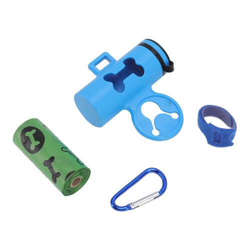 Dunkelblauer Kotbeutelspender mit Karabiner, 1 Rolle 1