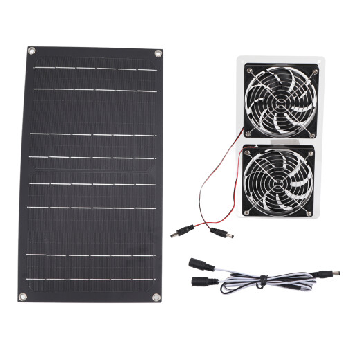 Kit de ventiladores con panel solar de 100 W, 34x18,5 cm, con dos ventiladores 1