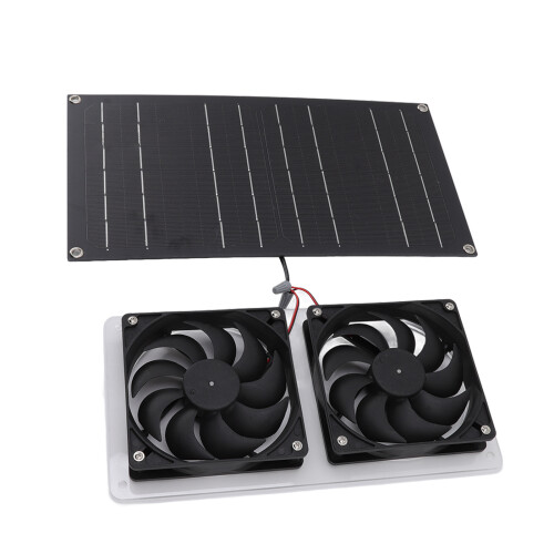 Kit de ventiladores con panel solar de 100 W, 34x18,5 cm, con dos ventiladores