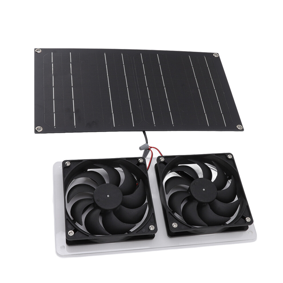 Solar Panel Fan Kit 100W Dual Fans Ip67 Waterproof Low Noise Wide Application Solar Powered Fan For Pet House Hut 7661321368342