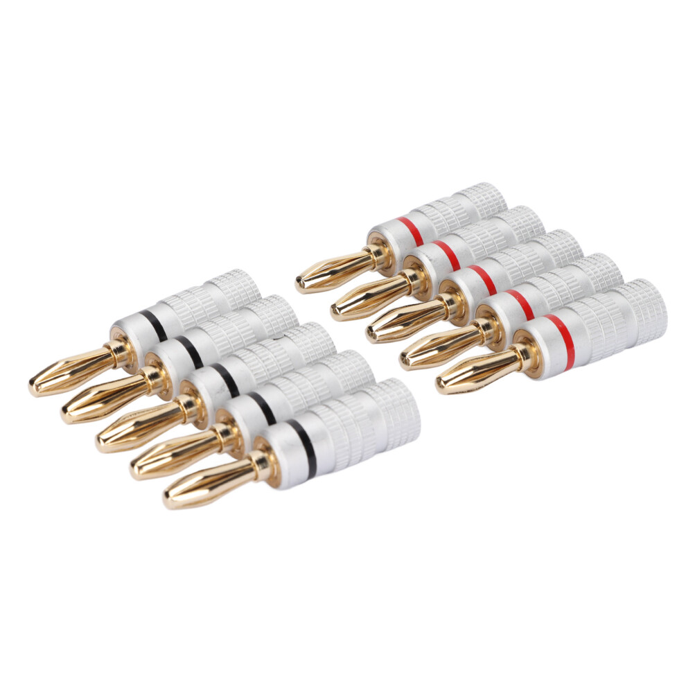 10Pcs Sound Banana Plug 24K Dual Screw Lock Speaker Connector For Speaker Wires Home Theater Gold 4951321385894