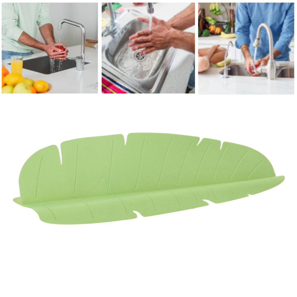 Kitchen Sink Water Splash Guard Elastic Reusable Banana Leaf Water Sink Splashing Guard For Dishes Vegetables Washing Green 8731321386376