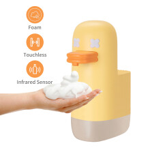 Dispensador de jabón espumoso en forma de pato de 350 mL, automático, amarillo