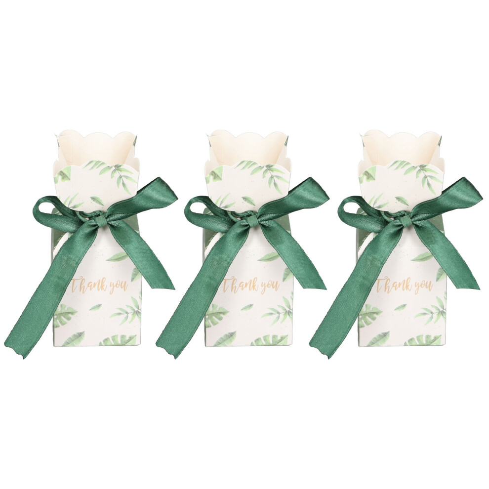 50 Sets Gift Boxes With Ribbon - Leaf Pattern Candy Boxes For Gift Packaging, Party Favors & Weddings Green