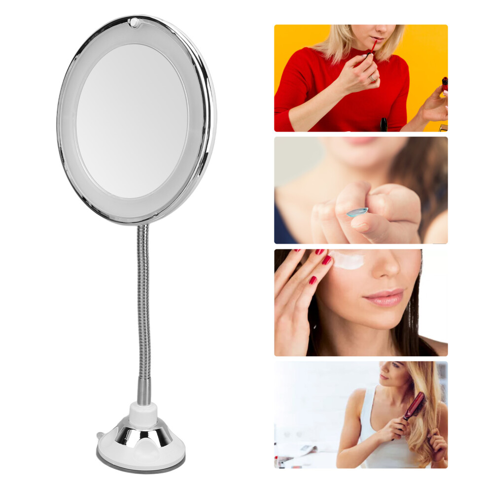 Light Magnifying Mirror 10X Magnification Led Fill Suction Cup Adjustable Gooseneck Makeup Mirror For Home Office