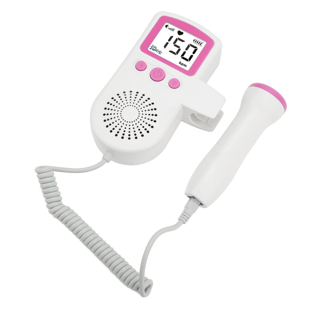 Fetal Heartbeat Monitor LCD Screen Ultrasound High Sensitivity 3.0 MHz Probe Waterproof Low Noise Heart Rate Detection Pink