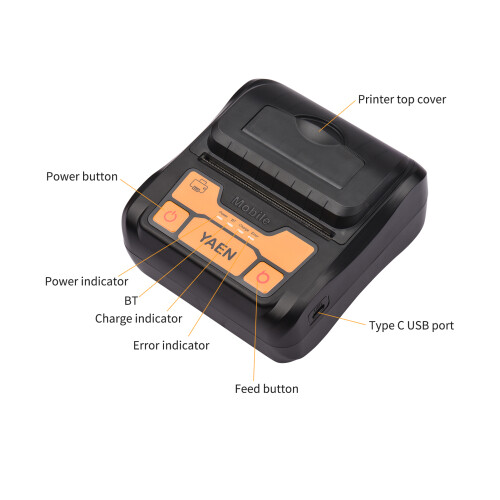 Portable BT Label Maker Wireless 80mm Thermal Receipt Printer BT Connection Use with APP Compatible with IOS Android Smartphone Adjustable