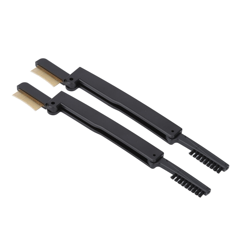 2pcs Folding Eye Lash Brow Comb Portable Metal Teeth Dual Sided Eyebrow Grooming Brush