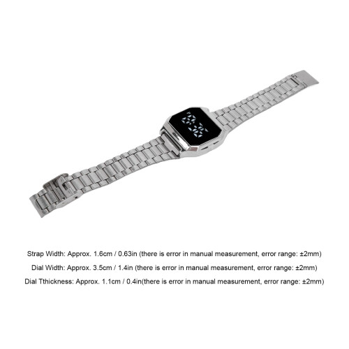 Reloj LED 8086 Plateado, 210 mAh, correa de 1,6 cm, 3,5 cm 2